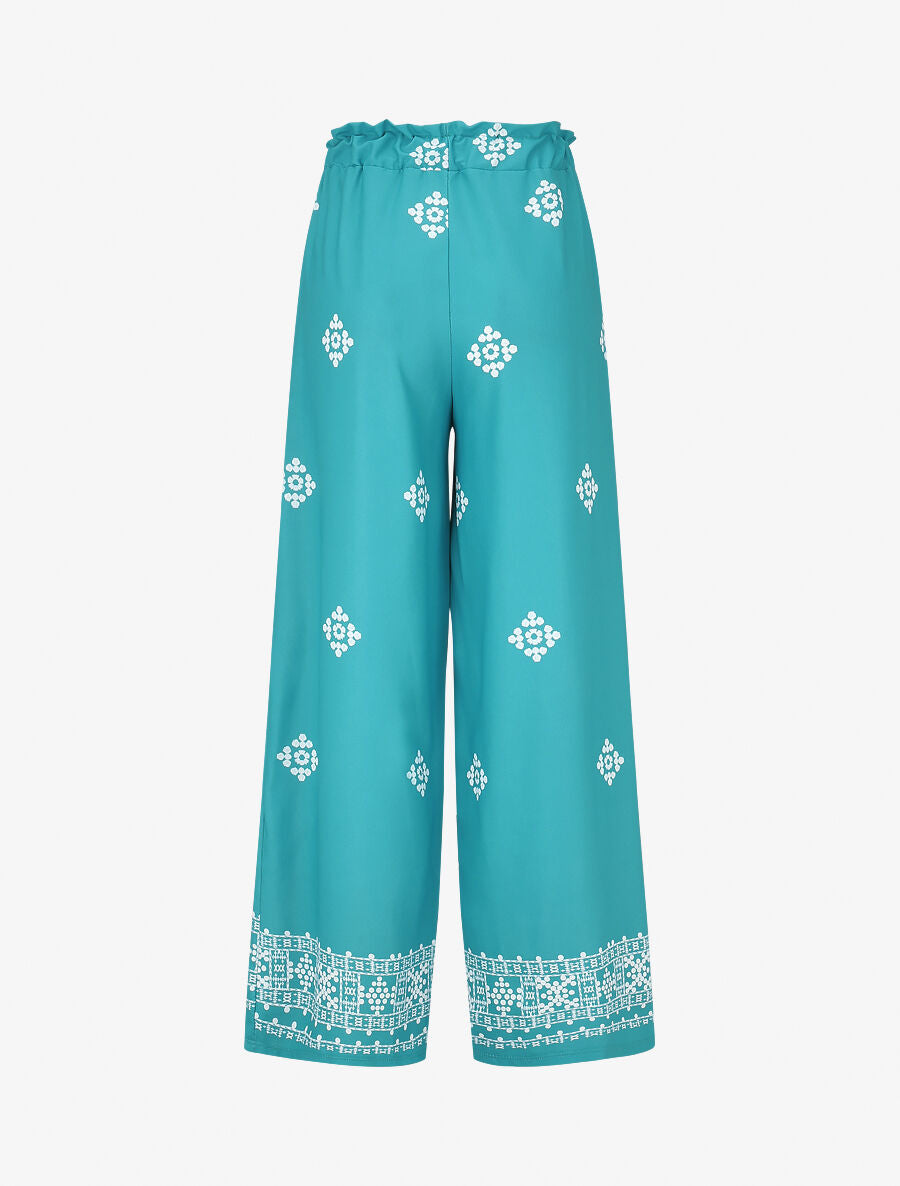 Pantalon imprimé fantaisie à taille élastiquée - Bleu canard