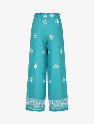 Pantalon imprimé fantaisie à taille élastiquée - Bleu canard