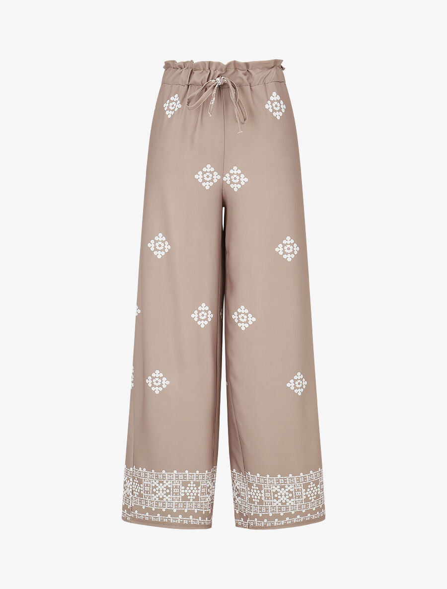 Pantalon imprimé fantaisie à taille élastiquée - Taupe