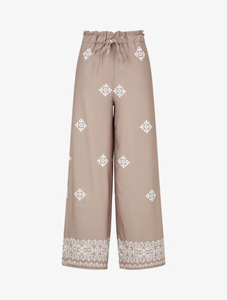 Pantalon imprimé fantaisie à taille élastiquée - Taupe