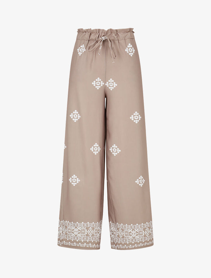 Pantalon imprimé fantaisie à taille élastiquée - Taupe