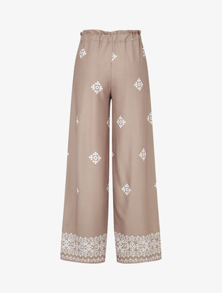 Pantalon imprimé fantaisie à taille élastiquée - Taupe