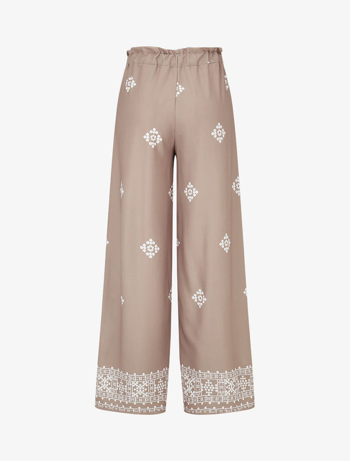 Pantalon imprimé fantaisie à taille élastiquée - Taupe