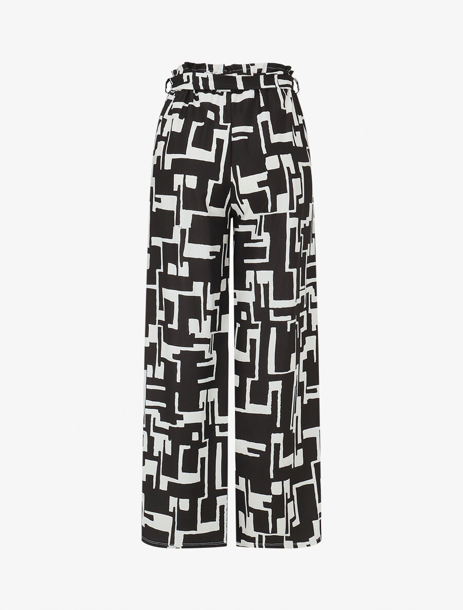 Pantalon fluide à imprimé graphique - Noir