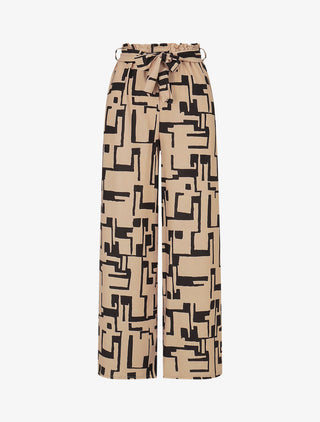 Pantalon fluide à imprimé graphique - Beige