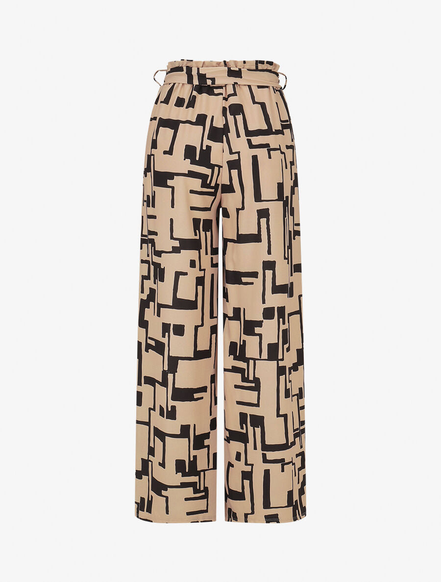 Pantalon fluide à imprimé graphique - Beige