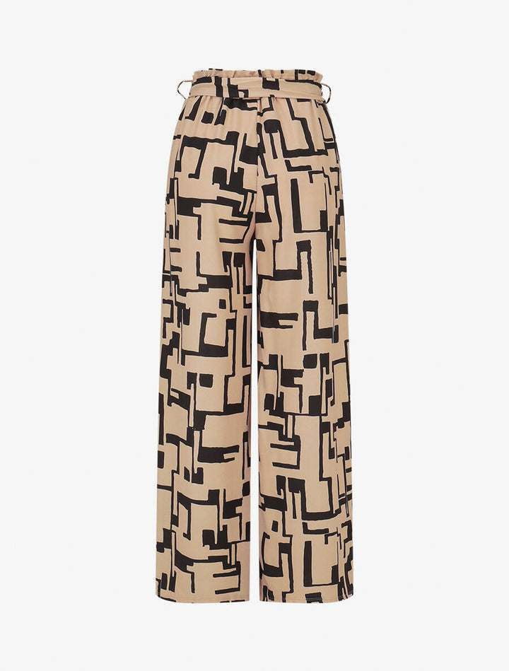 Pantalon fluide à imprimé graphique - Beige