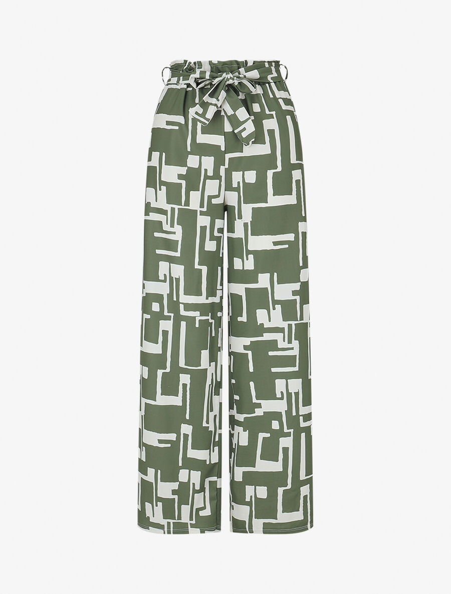 Pantalon fluide à imprimé graphique - Kaki
