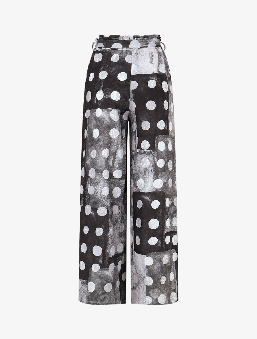 Pantalon fluide à imprimé cercles - Noir