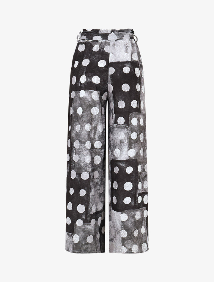 Pantalon fluide à imprimé cercles - Noir