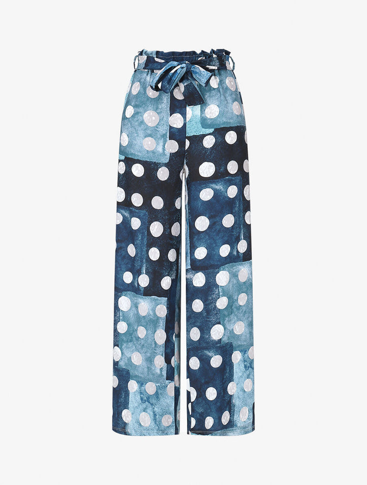 Pantalon fluide à imprimé cercles - Marine