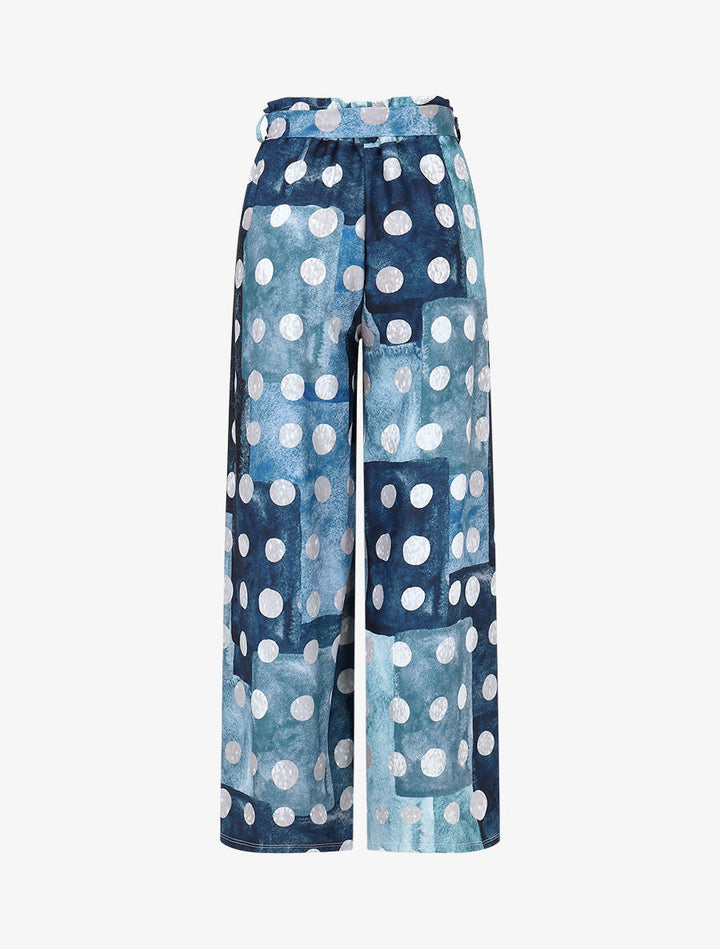 Pantalon fluide à imprimé cercles - Marine