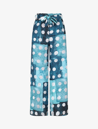 Pantalon fluide à imprimé cercles - Bleu canard