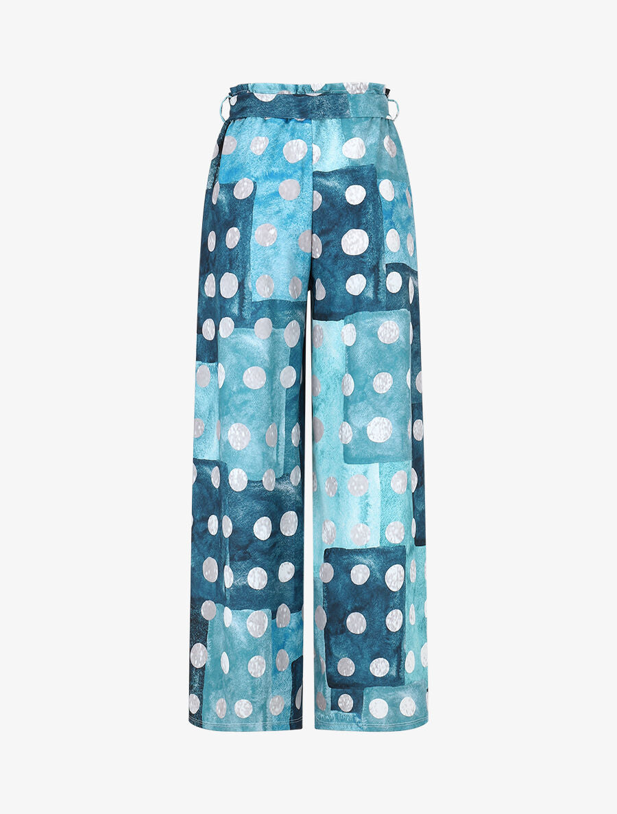 Pantalon fluide à imprimé cercles - Bleu canard