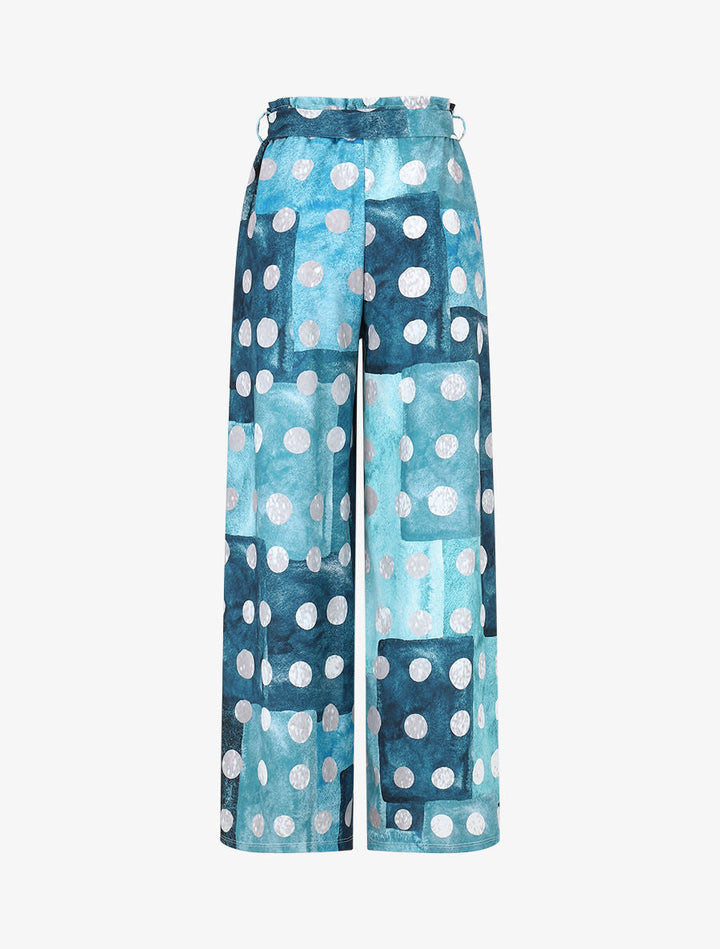 Pantalon fluide à imprimé cercles - Bleu canard