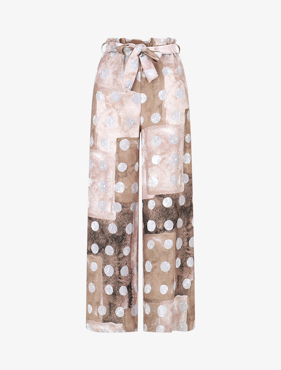 Pantalon fluide à imprimé cercles - Taupe