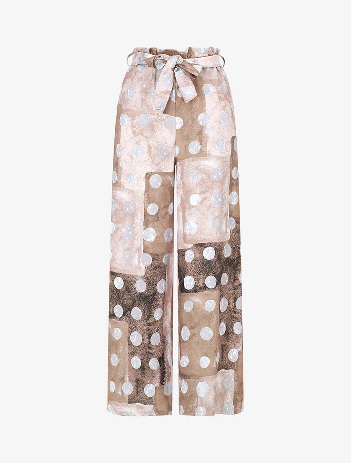 Pantalon fluide à imprimé cercles - Taupe