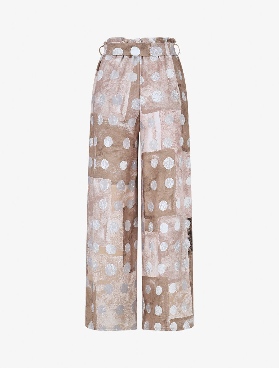 Pantalon fluide à imprimé cercles - Taupe