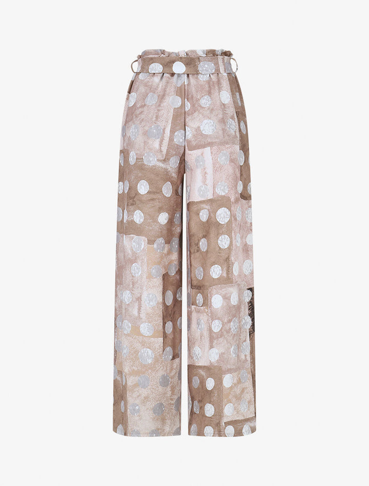Pantalon fluide à imprimé cercles - Taupe