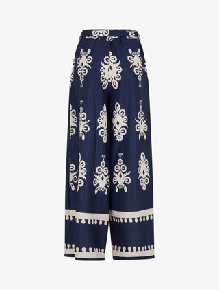 Pantalon ample à imprimé ikat - Marine