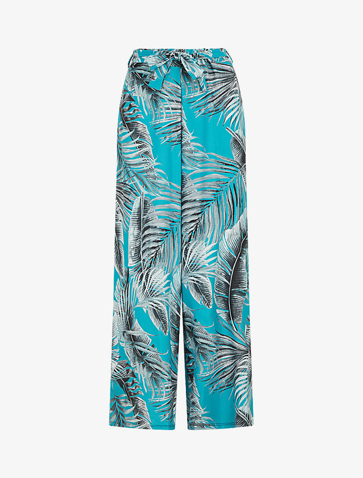 Pantalon ample à imprimé tropical - Turquoise