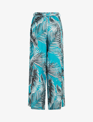 Pantalon ample à imprimé tropical - Turquoise