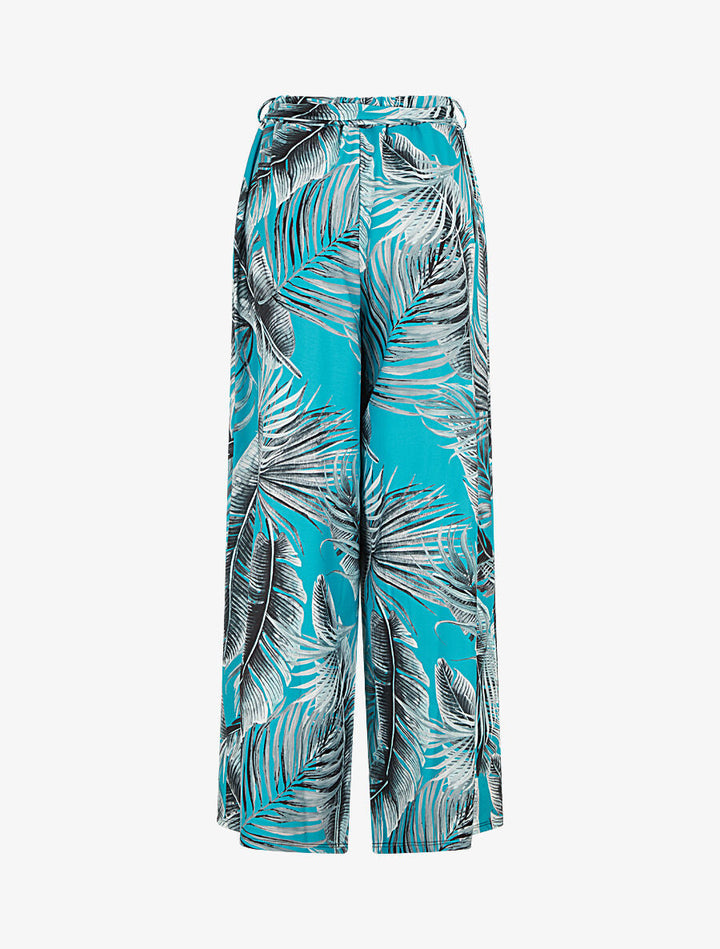 Pantalon ample à imprimé tropical - Turquoise