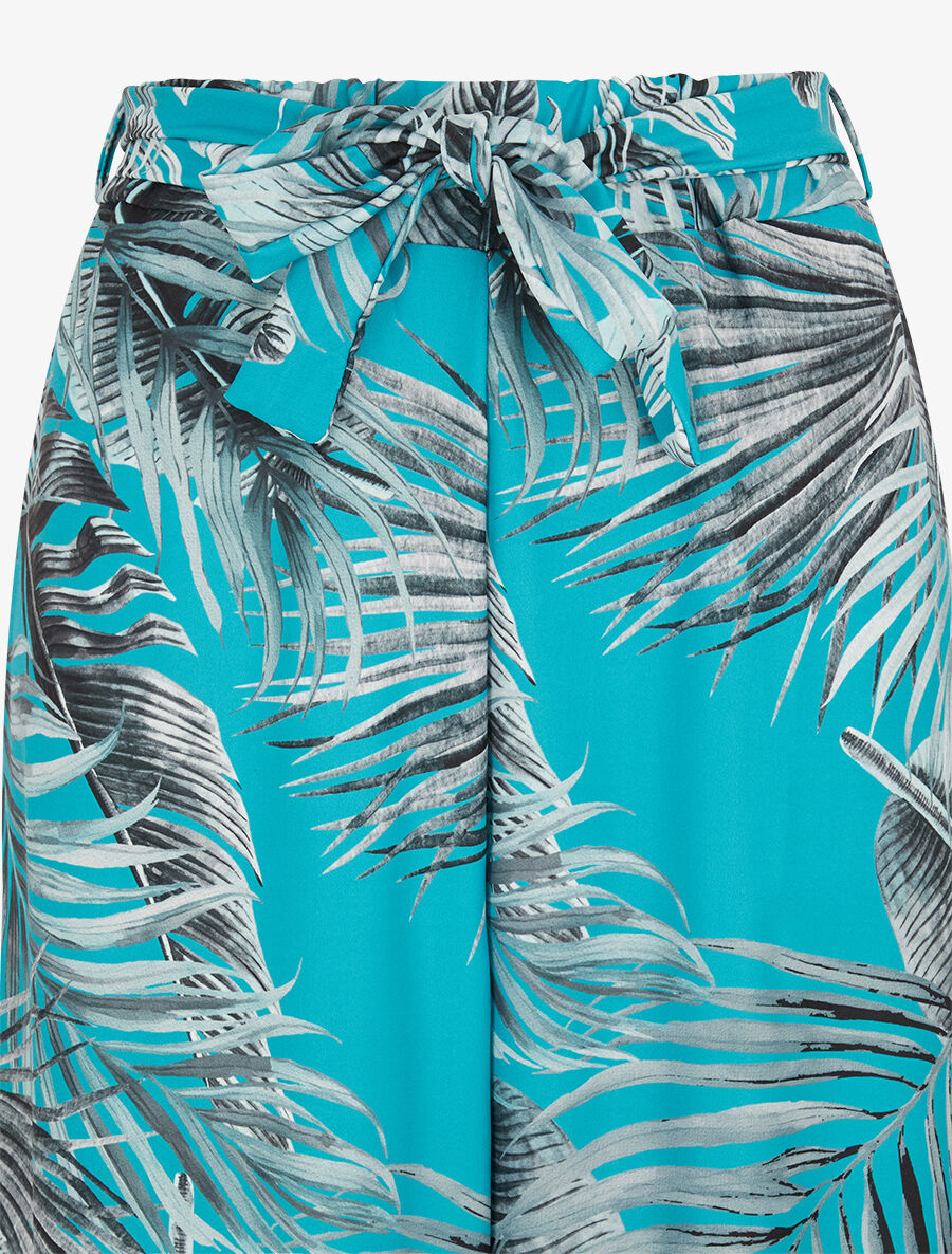 Pantalon ample à imprimé tropical - Turquoise