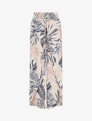 Pantalon tulipe imprimé tropical à taille élastiquée - Noir