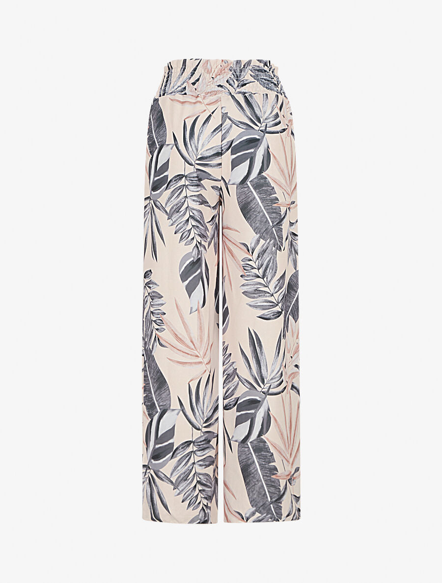 Pantalon tulipe imprimé tropical à taille élastiquée - Noir