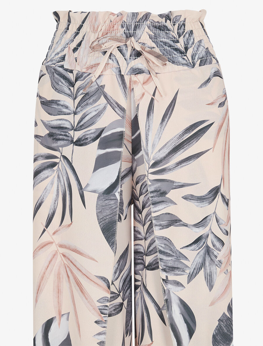 Pantalon tulipe imprimé tropical à taille élastiquée - Noir