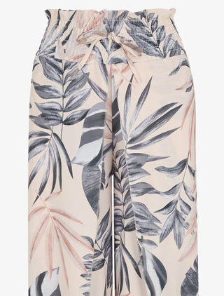 Pantalon tulipe imprimé tropical à taille élastiquée - Noir