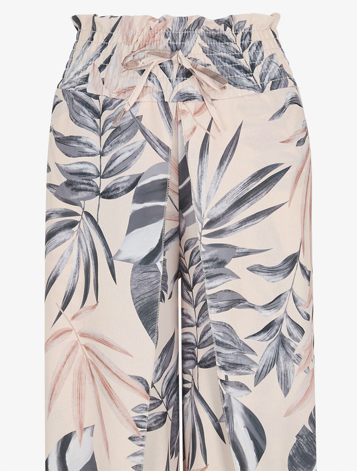 Pantalon tulipe imprimé tropical à taille élastiquée - Noir