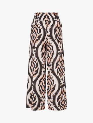 Pantalon à taille haute élastiquée imprimé abstrait - Noir