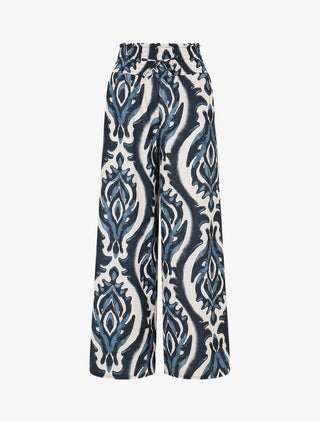 Pantalon à taille haute élastiquée imprimé abstrait - Marine