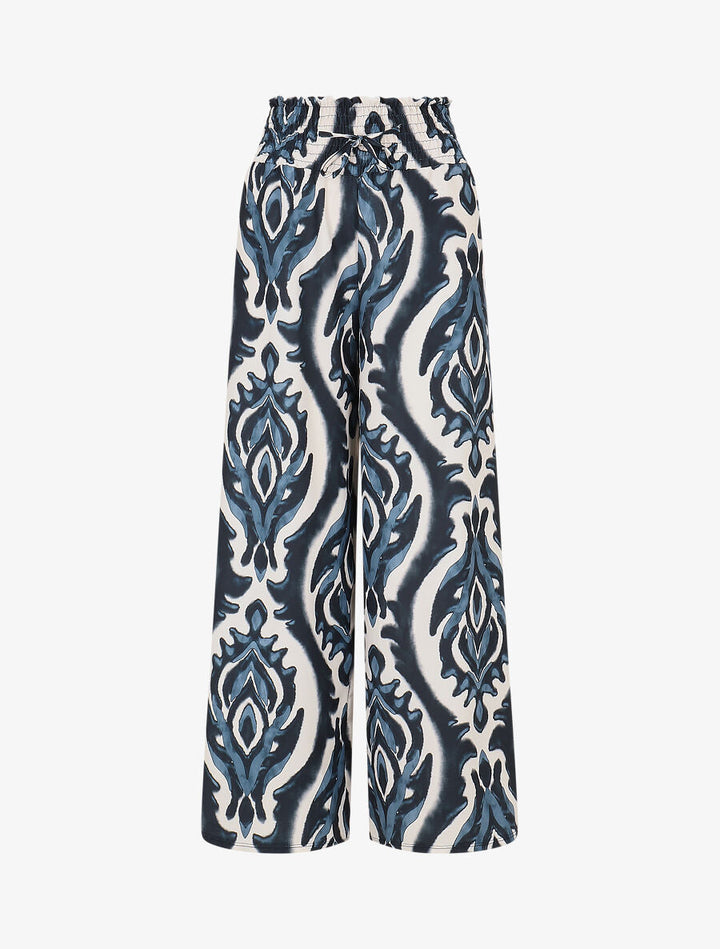 Pantalon à taille haute élastiquée imprimé abstrait - Marine