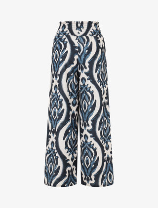 Pantalon à taille haute élastiquée imprimé abstrait - Marine