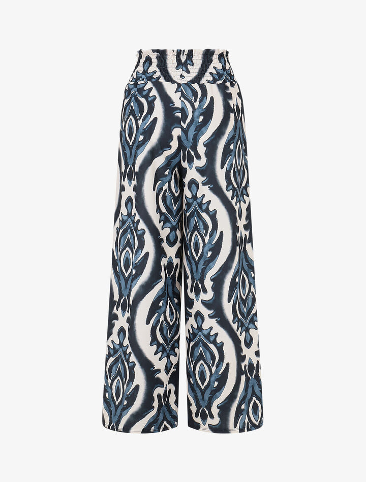 Pantalon à taille haute élastiquée imprimé abstrait - Marine