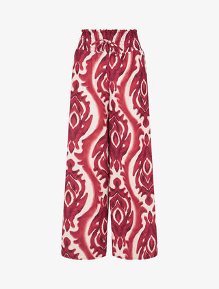 Pantalon à taille haute élastiquée imprimé abstrait - Bordeaux