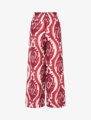 Pantalon à taille haute élastiquée imprimé abstrait - Bordeaux
