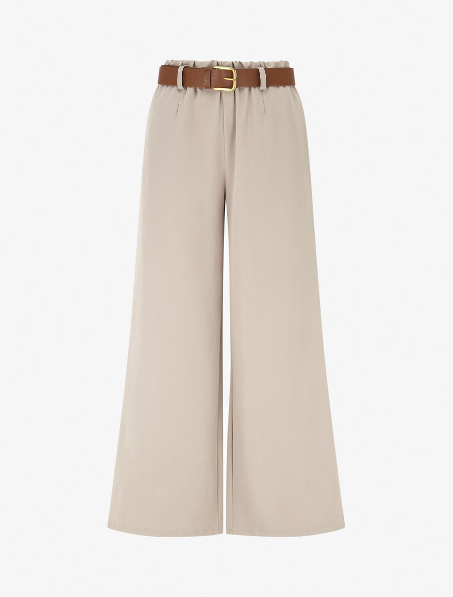 Pantalon long uni élastiqué - Beige