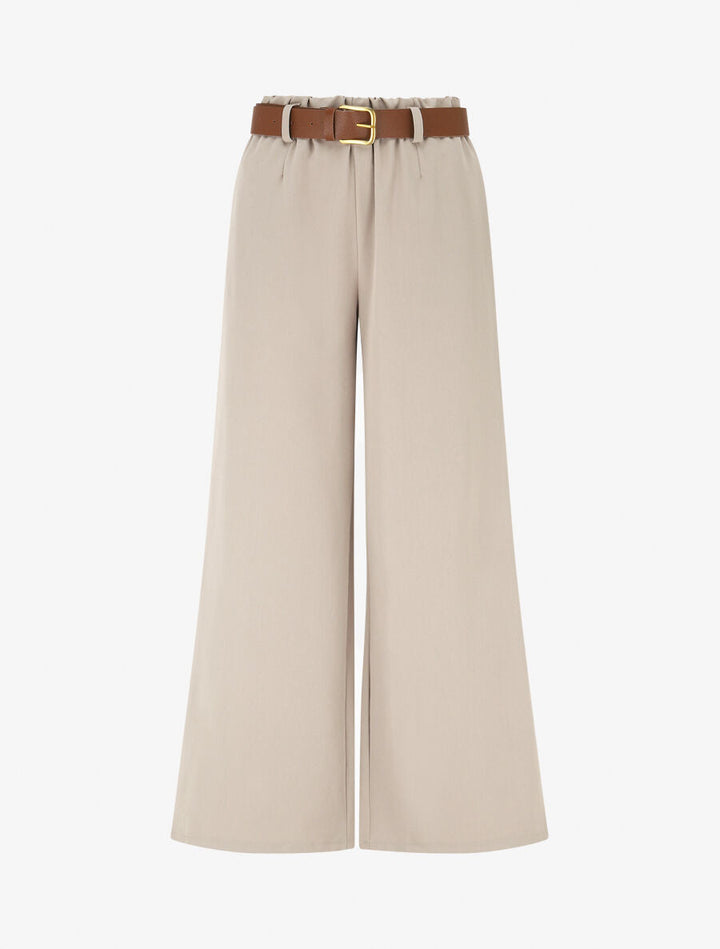 Pantalon long uni élastiqué - Beige