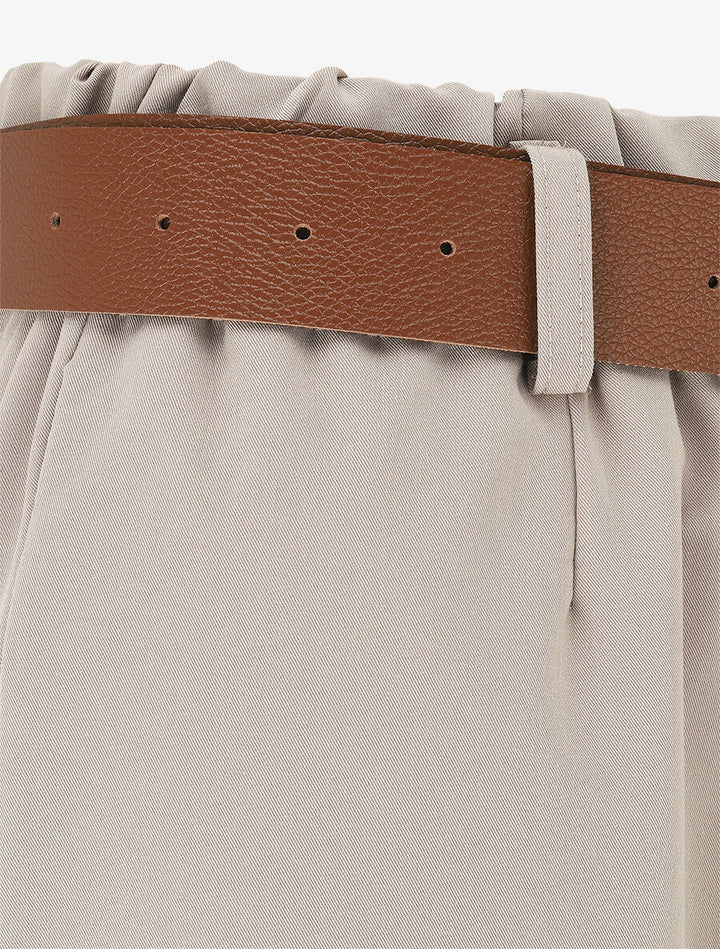 Pantalon long uni élastiqué - Beige