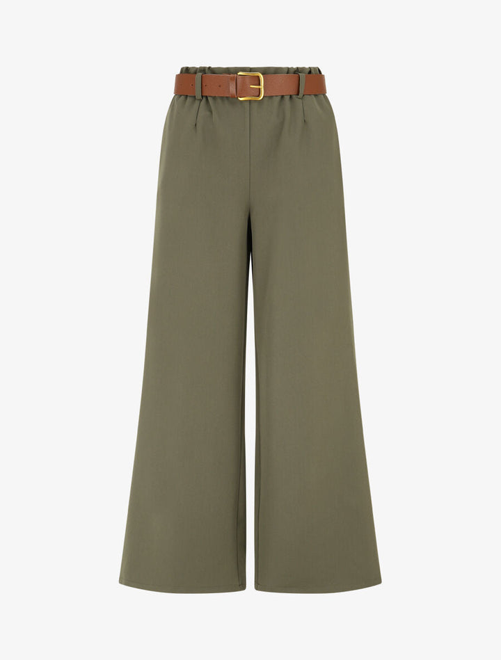 Pantalon long uni élastiqué - Kaki
