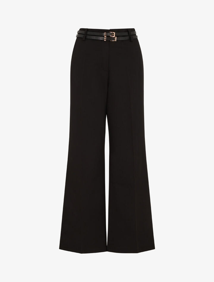 Pantalon droit taille haute ceinturée - Noir