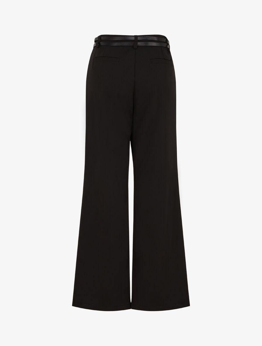 Pantalon droit taille haute ceinturée - Noir
