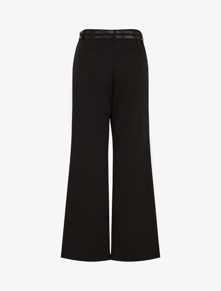 Pantalon droit taille haute ceinturée - Noir