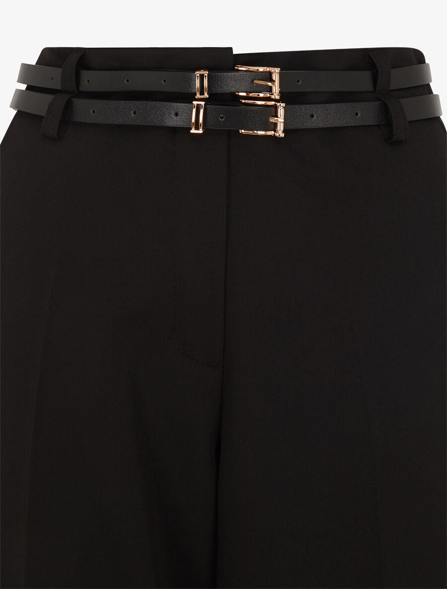 Pantalon droit taille haute ceinturée - Noir