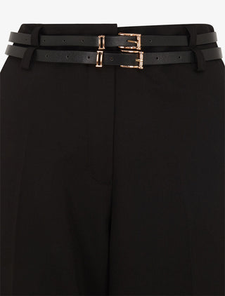 Pantalon droit taille haute ceinturée - Noir
