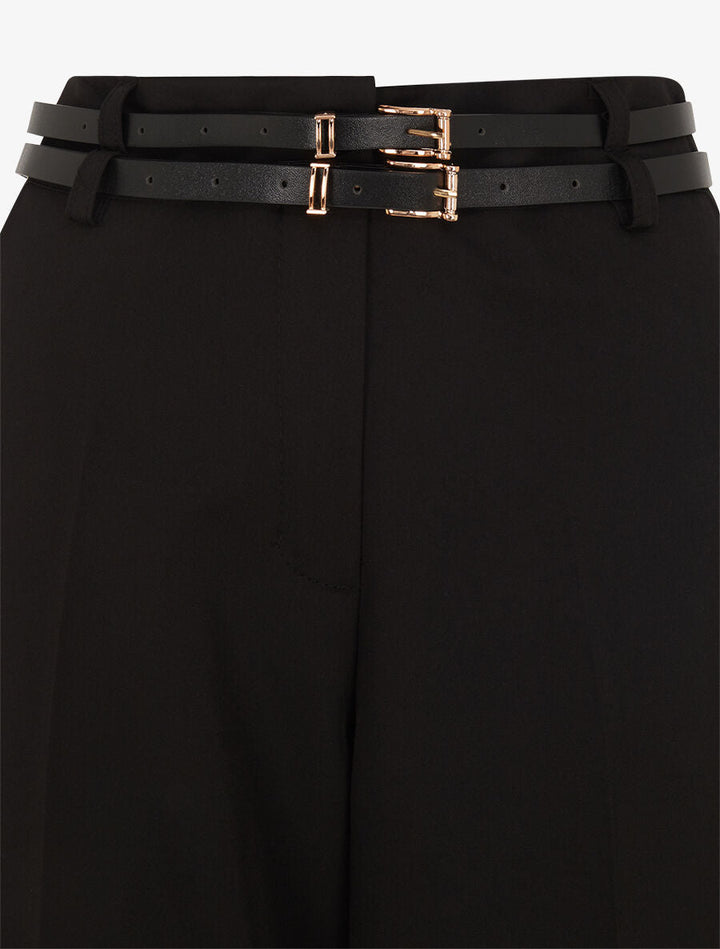 Pantalon droit taille haute ceinturée - Noir